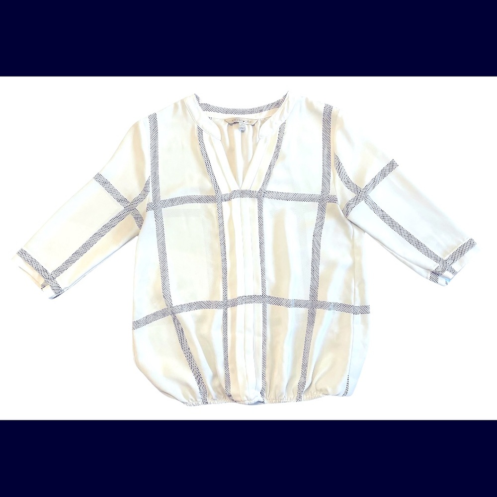 41 Hawthorn Casual White Work Blouse with Navy Stripes
